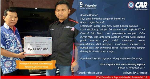 Penyerahan Klaim 3I Polis No 11002594141 An Endang Saputra Jakarta 