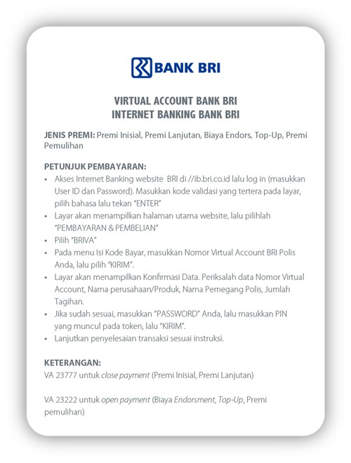 Cara Pembayaran VA Internet Banking BRI