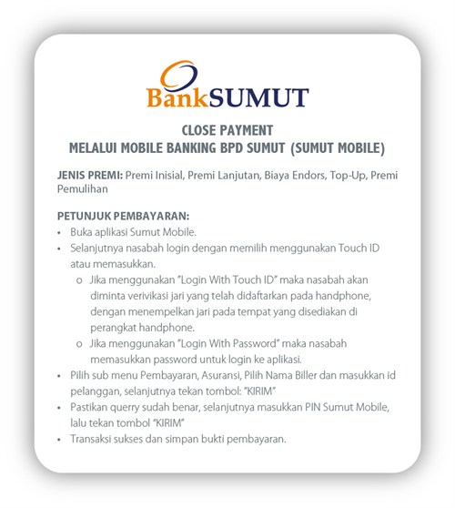 Close Payment Melalui Mobile Banking BPD Sumut (Sumut Mobile)