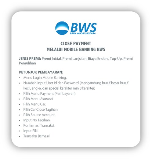 Close Payment Melalui Mobile Banking BWS