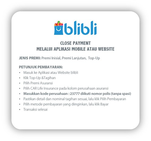 Cara Pembayaran Premi Blibli