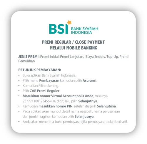 Cara Pembayaran Premi BSI Close Payment 2024