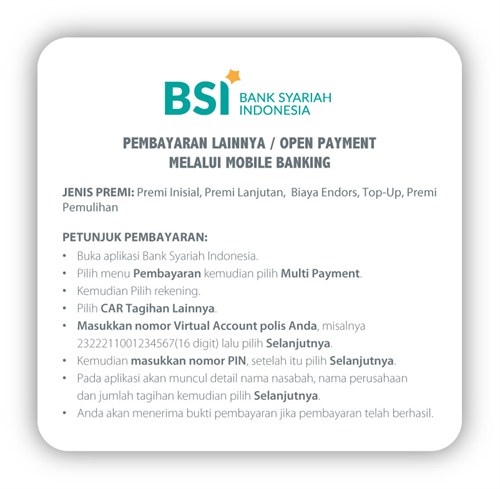 Cara Pembayaran Premi BSI Open Payment 2024